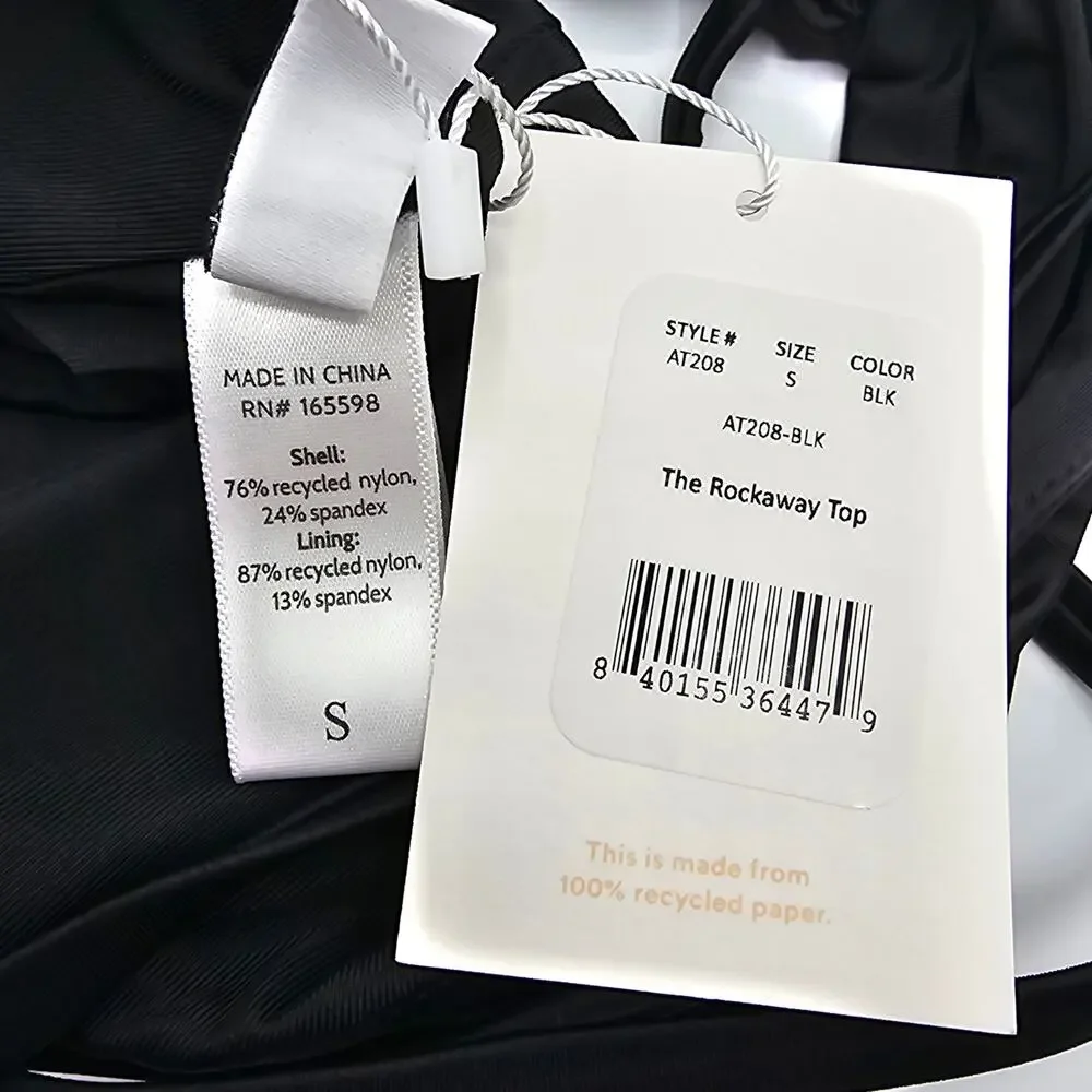 Andie Swim Womans size S The Rockaway Double Strap Bikini Top Black NEW